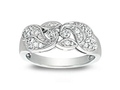 Pre-owned Jewelwesell Real 0.27ct Diamond Wedding Band Ring 18kt White Gold Round Cut Si1 Bead Set