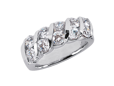 Pre-owned Jewelwesell 1.50ct Diamond Wedding Band Ring Slant 950 Platinum Round Channel Setting F Vs1