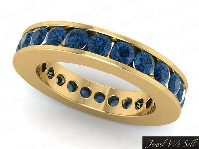 Pre-owned Jewelwesell 2.2ct Round Cut Blue Diamond Classic Channel Set Eternity Band Ring 14k Gold Si2