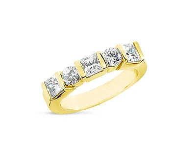 Pre-owned Jewelwesell 5stone 1.37ct Diamond Wedding Band Ring Stack 10k Yellow Gold Gh I1 Channel Set