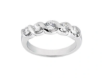 Pre-owned Jewelwesell Real 0.51ct Diamond Wedding Band Ring 18k White Gold Round Cut Si1 Channel Set