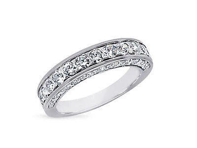 Pre-owned Jewelwesell 1.46ct Diamond Wedding Band Ring 14k White Gold Round Brilliant Cut Bezel Si1