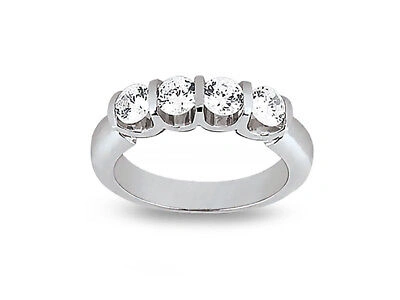 Pre-owned Jewelwesell 1.60ct Diamond 4stone Wedding Band Ring U Prong 950 Platinum Round Channel H Si2