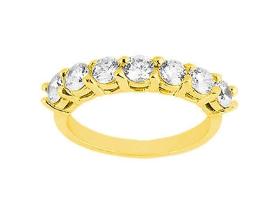 Pre-owned Jewelwesell 7stone 0.49ct Round Cut Diamond Wedding Band Ring 18kt Yellow Gold Si1 Prong
