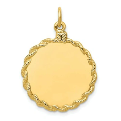 Pre-owned Accessories & Jewelry 14k Yellow Gold 26mm Medium Plain Engravable Rope Border Circular Disc Charm