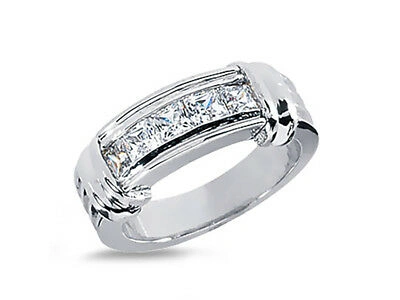 Pre-owned Jewelwesell 5stone 0.90ct Diamond Wedding Band Ring 14k White Gold Princess Si1 Channel