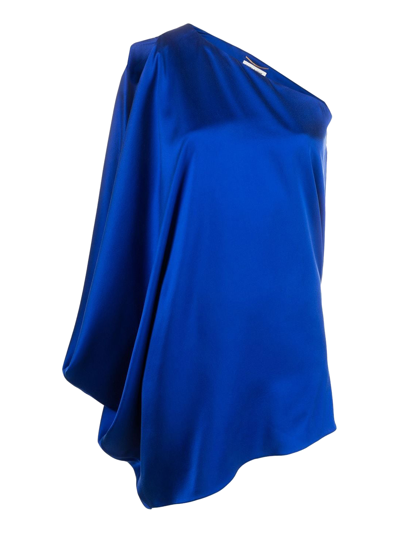 Saint Laurent Blue Silk One-shoulder Dress