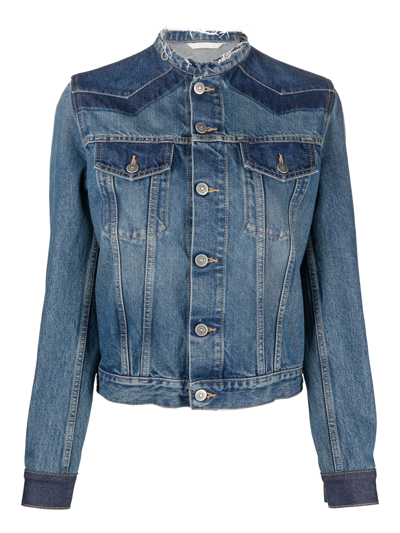 Maison Margiela Indigo Collarless Denim Jacket In Blue