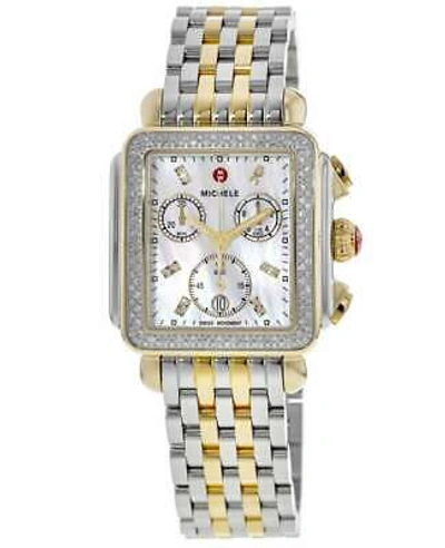 Pre-owned Michele Deco Diamond Two-tone 18k Gold Women's Watch Mww06a000776