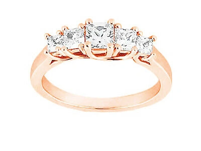 Pre-owned Jewelwesell 5stone 0.49ct Diamond Wedding Band Ring 18k Rose Gold Princess Cut Si1 Prong