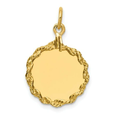 Pre-owned Accessories & Jewelry 14k Yellow Gold 17mm Medium Plain Engravable Rope Border Circular Disc Charm