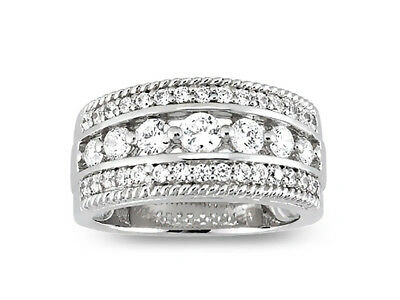 Pre-owned Jewelwesell 1.58ct Diamond Wedding Band Ring 18k White Gold Round Prong Bezel Setting I Si2