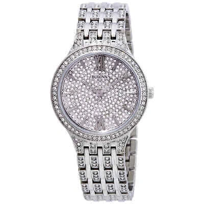 Pre-owned Bulova Crystal Silver Dial Ladies Watch 96l243