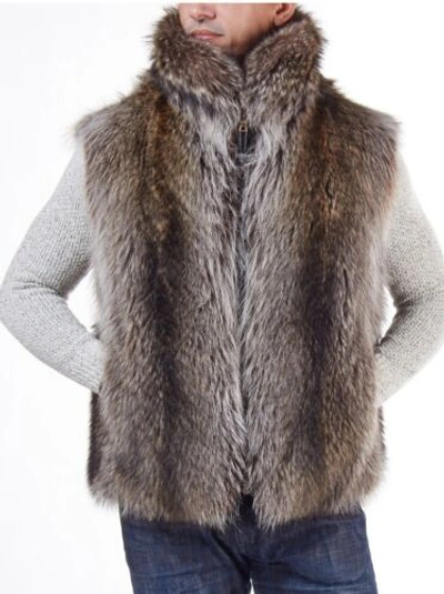 Pre-owned Handmade Man's Real Real Raccoon Fur Vest All Sizes  Custom Made 26"- 28" Length In Natural Color