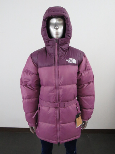 Pre-owned The North Face Womens  Nuptse Belt Mid 700-down Insulated Hooded Jacket - Purple