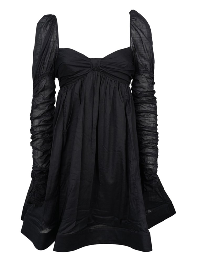Zimmermann Violet Twist-front Gathered Cotton-voile Mini Dress In Nero
