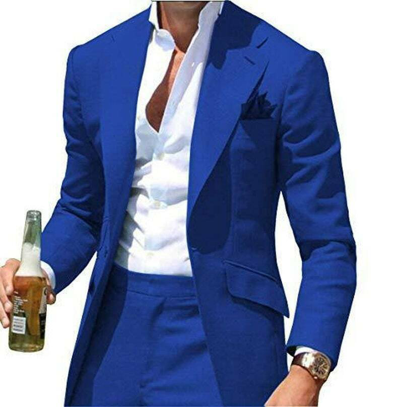 Pre-owned Handmade Men Suit 2 Pc Slim Fit Blue Suit Evening Christmas Party Wear Dinner Coat Pants
