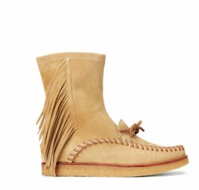 Pre-owned Polo Ralph Lauren Camel Women's Channing Fringe Mid-rise Boot, 6.5b In Beige