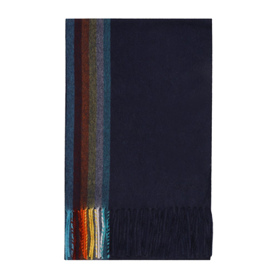 Paul Smith Embroidered-logo Cashmere Scarf In Blue