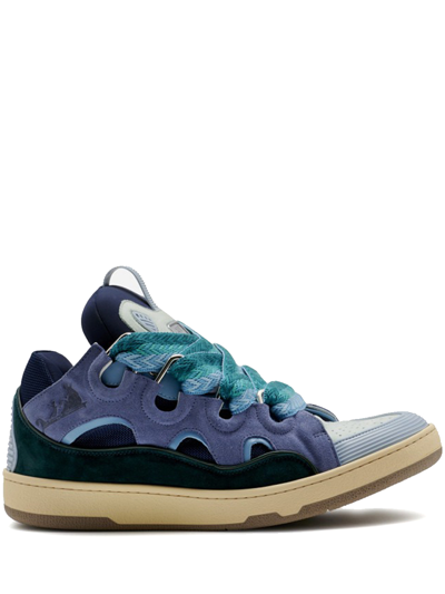 Lanvin Multicolor Leather Curb Sneakers In Blue