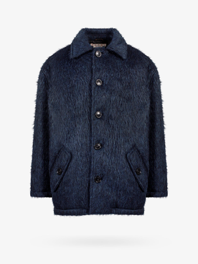 Marni Button-up Faux-fur Coat In Navy