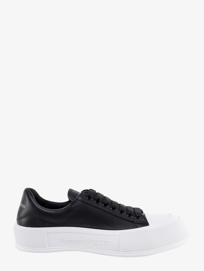 Alexander Mcqueen Plimsoll Mesh And Leather Trainers In Black,white