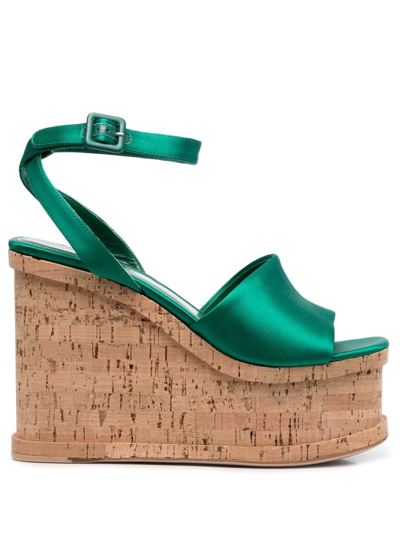 Haus Of Honey 125mm Palace Satin Wedges In Green,beige