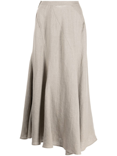 Voz Spiral Linen Midi Skirt In Grey