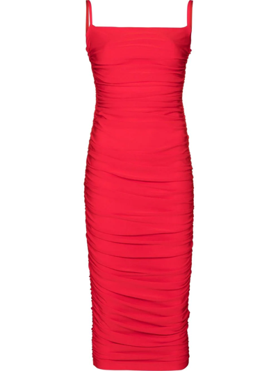 Solace London Red Adler Ruched Midi Dress