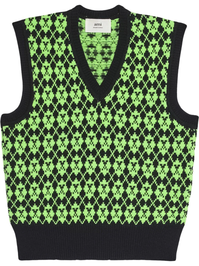 Ami Alexandre Mattiussi Black And Green Ami De Coeur Embroidered Vest