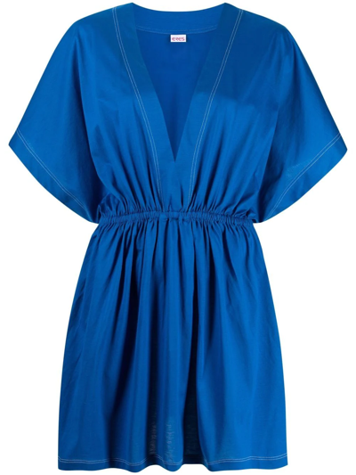 Eres Charly Short V-neck Cotton Dress In Blue