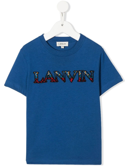 Lanvin Enfant Embroidered-logo Detail T-shirt In Blue