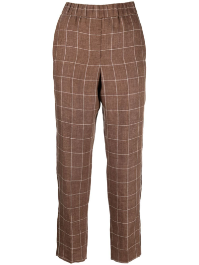 Peserico Check-pattern Cropped Trousers In Braun