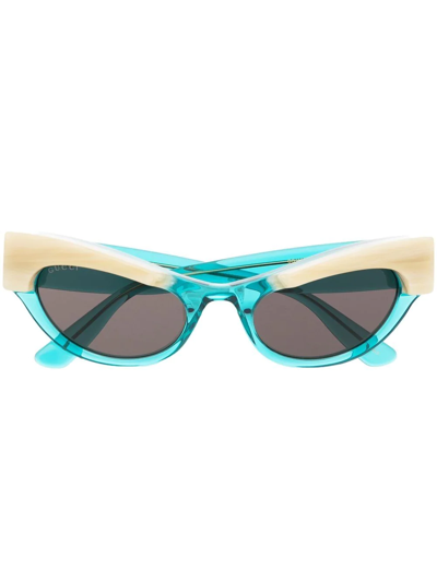 Gucci Cat-eye Horn-effect Rim Sunglasses In Blue