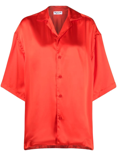 Balenciaga Notched-collar Silk Shirt In Red