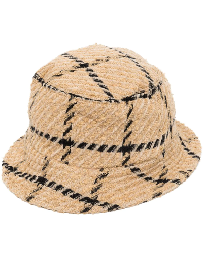 Anine Bing Cami Check-pattern Woven Bucket Hat In Brown