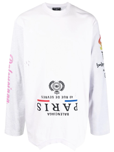 Balenciaga Upside Down Long-sleeve T-shirt In Mix Of White