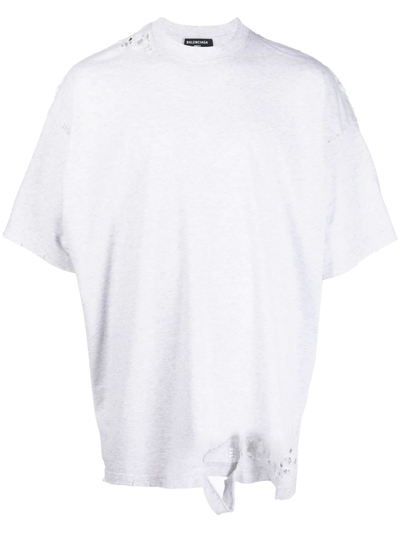 Balenciaga Oversized Repaired T-shirt In Grau
