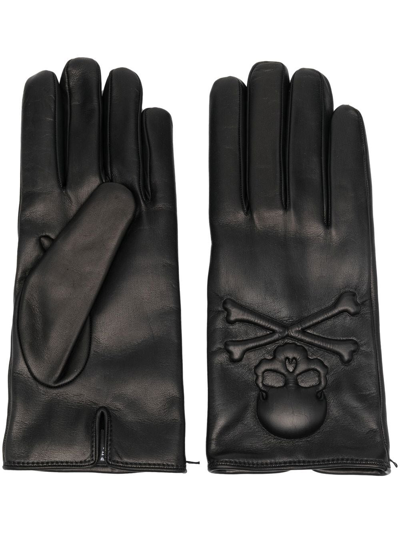 Philipp Plein Cashmere-lined Leather Gloves In Black