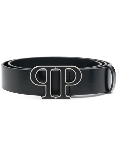 Philipp Plein Logo扣环可调式腰带 In Black