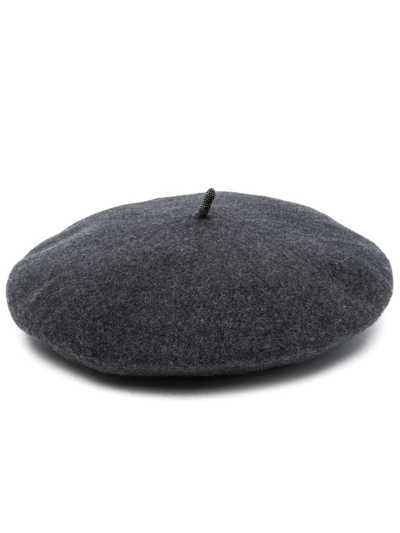 Brunello Cucinelli Embellished Wool Knit Beret In Black