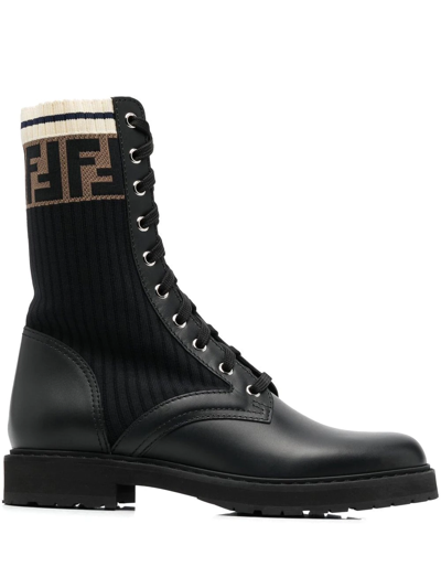 Fendi Rockoko Chelsea Sock Combat Boot In Black