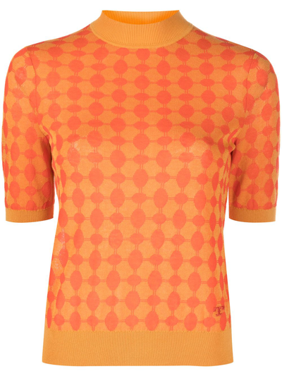 Tory Burch Geometric-print Short-sleeve Jumper In Orange