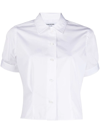 Thom Browne Short Sleeve Tucked Blouse In Poplin In Weiss