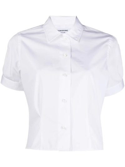 Thom Browne Cropped Pintuck Poplin Shirt In White