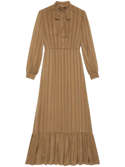 Gucci Gg-jacquard Silk Maxi Shirt Dress In Beige