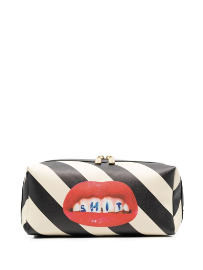 Seletti Graphic-print Striped Wash Bag In Schwarz