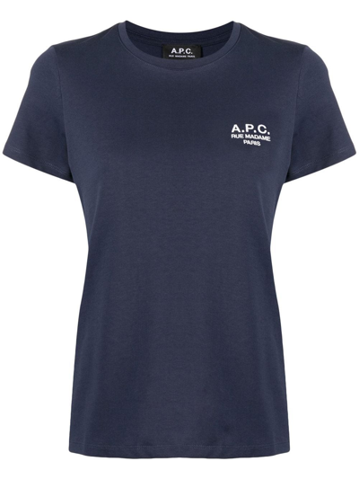 Apc Denise Embroidered Logo Cotton T-shirt In Blue