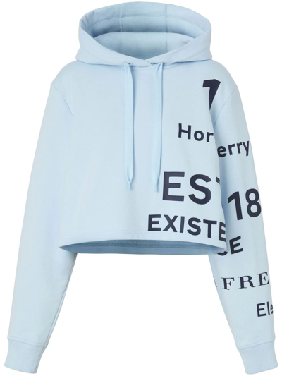 Burberry Jenny Horseferry Print Crop Cotton Hoodie In Light Blue