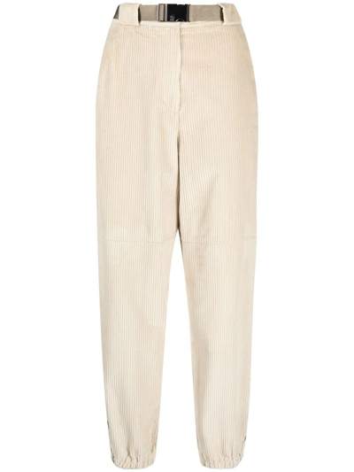 Brunello Cucinelli Belted Corduroy Trousers In Nude